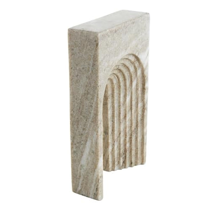 deco 79 Marble Geometric Decorative Sculpture Rectangular Home Decor Statue with Arched Groove Interior, Accent Figurine 6" x 2" x 11", Beige