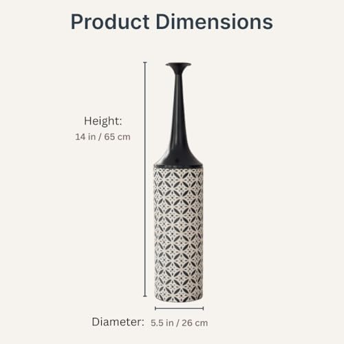 Leewadee Large Floor Vase 26 inches Metal for Pampas Grass, Dried Flowers - color: Black, White