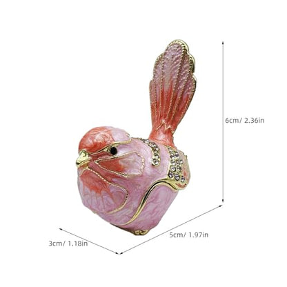 ASkinds Ceramic Bird Trinket Box Statue, Chinese Enameled Bird Figurine Rings Earrings Small Jewelry Storage Box & Pendant for Home Office Desk & Shelf(Pink)