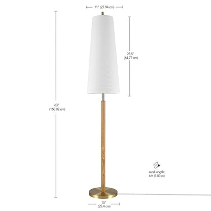 Globe Electric 63" Matte Brass Floor Lamp with Wood Toned Accent and Long White Fabric Shade - color: Matte Brass, Genevieve