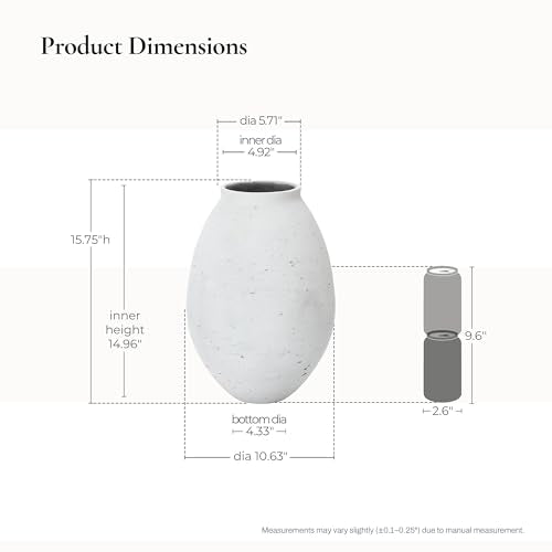 LuxenHome 16" Cement Large Floor Vase, Antique White Rustic Vases - color: White-b, size: 16 Inch