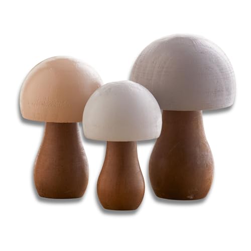 Your Heart's Content Neutral Wood Mushrooms, Set of 3 (Neutral Paint 3) - color: Neutral 3