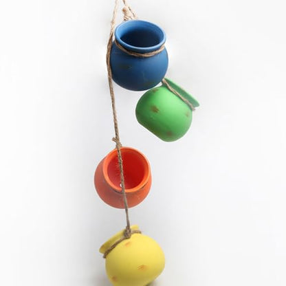 Cabilock 4 Pcs Ceramic Hanging Succulent Pots Mini Terracotta Hanging Planters with Rope Holder for Air Plants, Succulents, Indoor Wall Decor, Balcony, Yard and Garden