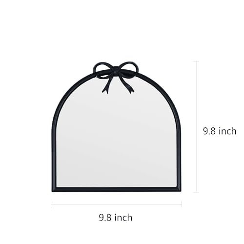 9.8-inch x 9.8-inch Arched Plastic wall Mirror with Bow at top, Modern Decorative Mirror, Small Arched wall Mirror Suitable for entryways and hallways (Black, 9.8x9.8 inch)