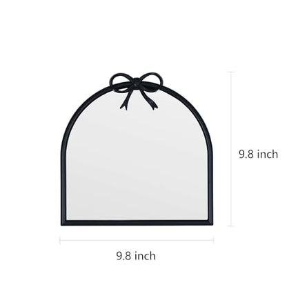 9.8-inch x 9.8-inch Arched Plastic wall Mirror with Bow at top, Modern Decorative Mirror, Small Arched wall Mirror Suitable for entryways and hallways (Black, 9.8x9.8 inch)
