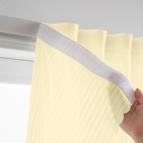 Beige Gauze Curtains Sheer Self-Adhesive, Translucent Privacy Panel, Fold-Up Portable Curtain No Drill (44" W x 63" L,Beige,2 Panels) - color: Beige, size: 44"W x 63"L (Pack of 2)
