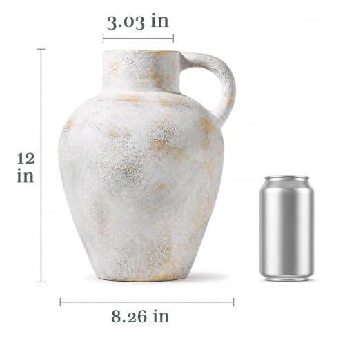 UPWOIGH 12in Ceramic Flower Vase with Handles - color: Off-white, size: 12''