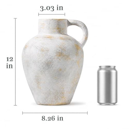 UPWOIGH 12in Ceramic Flower Vase with Handles - color: Off-white, size: 12''