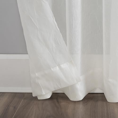 No. 918 Erica Crushed Sheer Voile Grommet Curtain Panel - color: Eggshell Off-white, size: 51"W x 63"L (Pack of 1)