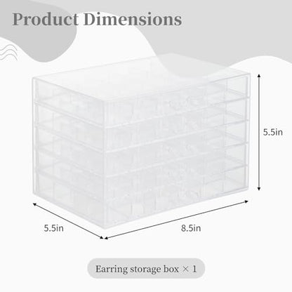 Homaisson Earring Storage Box Organizer, Acrylic Jewelry Storage Box Holder with 5 Drawers, Transparent Jewelry Display Stand with 120 Small Compartments, Earring Gift Box for Women