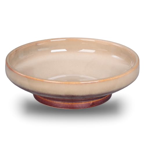 Ceramic Fruit Bowl for Kitchen Counter,Decorative Pedestal Bowl for Table Countertop,Japanese Stye Large Footed Serving Bowl,10.2 Inch (Brown) - color: Brown