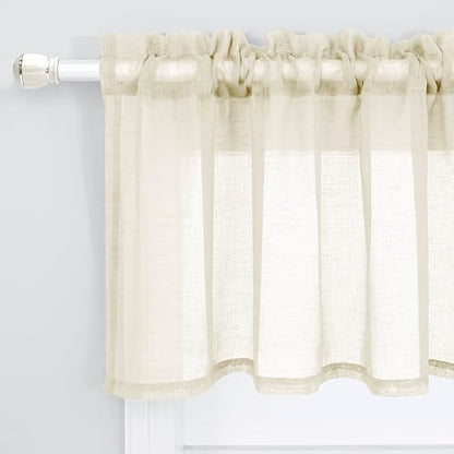 KOUFALL Kitchen Valances for Windows,Linen Sheer Farmhouse Valances for Living Room,Beige - color: Beige