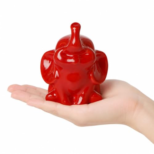 Good Luck Elephant Decor for Home, Ceramic Small Elephant Statue Figurine - color: Happy Red
