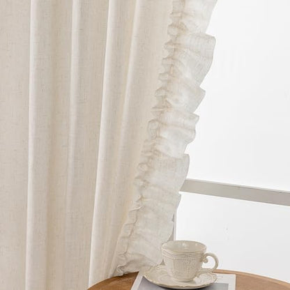 TERLYTEX Linen Curtains for Bedroom Ruffled Edges 47 x 63 Inch, 2 Panels - color: Natural Linen, size: 47"W x 63"L (Pack of 2)