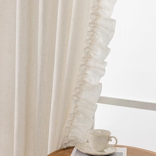 Natural Linen Curtains with Ruffled Edges Farmhouse 58 x 108 Inch 2 Panels - color: Natural Linen, size: 58"W x 108"L (Pack of 2)