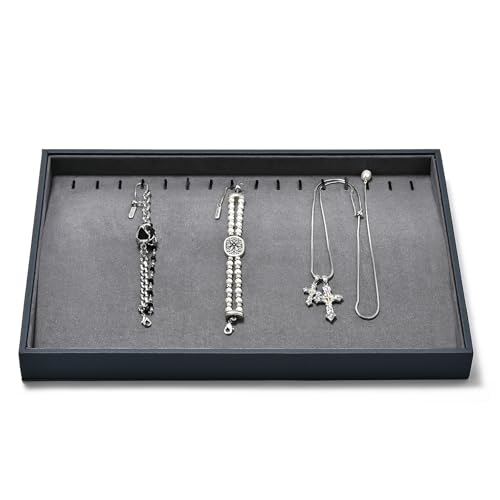 Grey Microfiber 20 Hook Anti-Tangle Necklace Bracelet Jewelry Tray - size: 16 Slot
