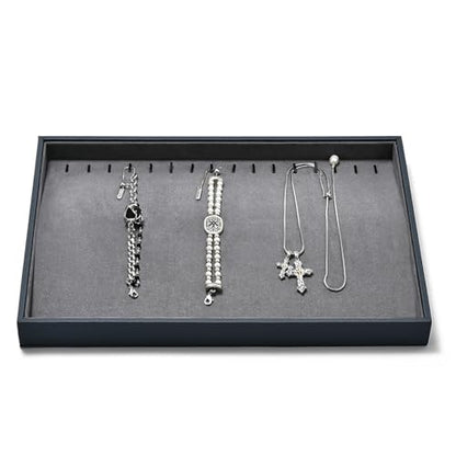 Grey Microfiber 20 Hook Anti-Tangle Necklace Bracelet Jewelry Tray - size: 16 Slot