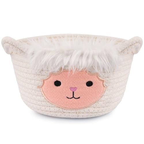 Small Storage Basket for Nursery, Sheep Woven Animal Gift Basket - color: White Red, size: 9"D × 5 "H