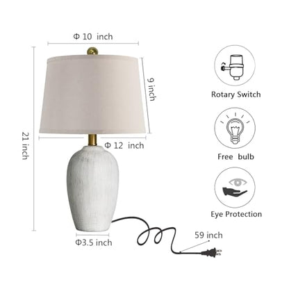 AIEAMPDO 21'' Set of 2 Rustic Ceramic Small Table Lamps for Bedroom - color: Antique White