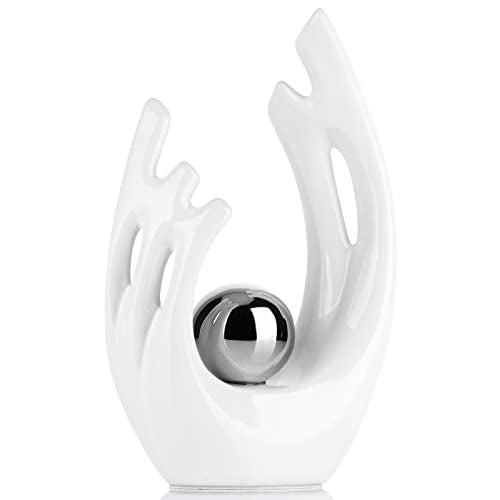 XMGZQ White Ceramic Abstract Statues and Sculptures,White and Sliver Art Ceramic Statues,Modern Home Decor for Living Room,Dining Table, Coffee Table,Shelf, Entrance,Home Desktop Sculpture Home Decor - color: White+silver, size: Small