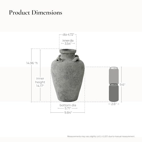 LuxenHome 15" Tall Antiqued Gray Round Terracotta Urn Vases