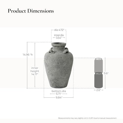 LuxenHome 15" Tall Antiqued Gray Round Terracotta Urn Vases