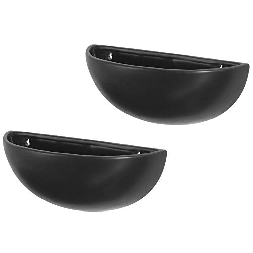 MyGift Matte Black Ceramic Indoor Wall Planter, 12 Inch Semi Circle Hanging Wall Vase, Set of 2 - color: Black