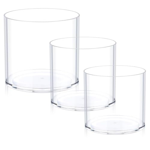JYPS Clear Vase Set of 3, Polycarbonate, Round, Transparent, Wide Mouth, 6 inches, Ideal for Wedding Decor, Flowers, Bedroom, Living Room, Bathroom, Break Resistant - size: 6.2'' W*5.9'' H + 6'' W*5.9'' H + 3.8'' W*3.6'' H