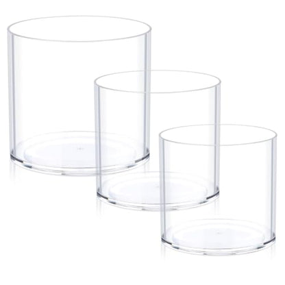 JYPS Clear Vase Set of 3, Polycarbonate, Round, Transparent, Wide Mouth, 6 inches, Ideal for Wedding Decor, Flowers, Bedroom, Living Room, Bathroom, Break Resistant - size: 6.2'' W*5.9'' H + 6'' W*5.9'' H + 3.8'' W*3.6'' H