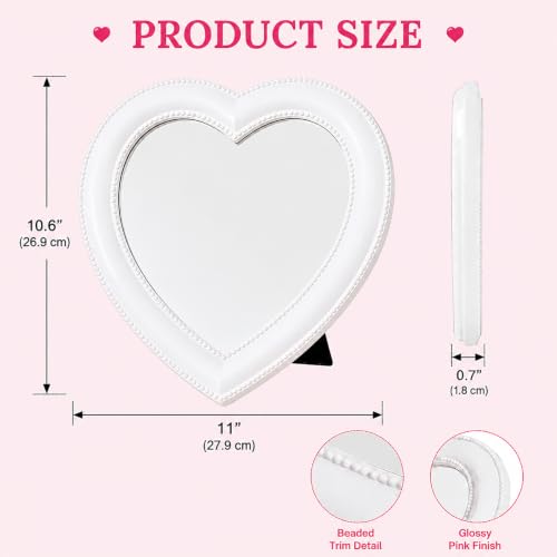 Mokoze Heart Shaped Mirror, Desk or Wall, 11" x 10.6", White