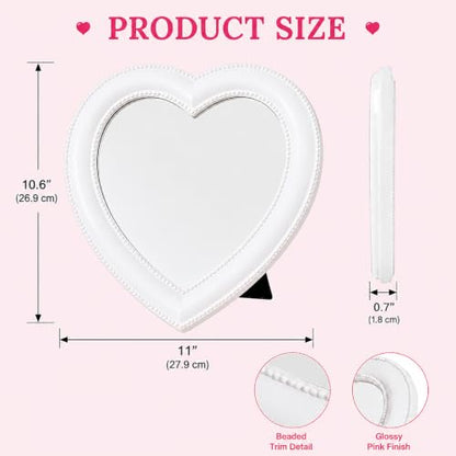 Mokoze Heart Shaped Mirror, Desk or Wall, 11" x 10.6", White