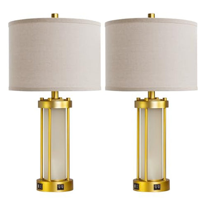RORIA Modern Table Lamps for Living Room Set of 2 with 2 USB Ports - color: Gold
