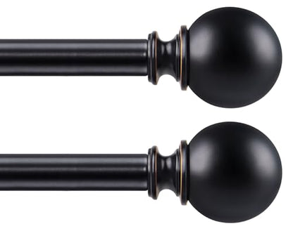 KAMANINA Black 2 Pack Curtain Rod 32 to 58 Inch with Round Finials - color: Black, size: 32-58"(2 Pack)