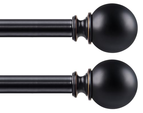 KAMANINA Black 2 Pack Curtain Rod 32 to 58 Inch with Round Finials - color: Black, size: 32-58"(2 Pack)