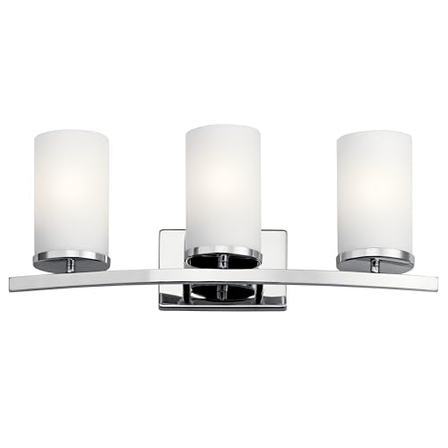 Kichler Crosby 3-Light Bathroom Vanity Light, Chrome - color: Chrome, size: 3 Light, style: Satin Etched Cased Opal Glass