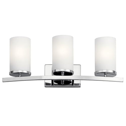 Kichler Crosby 3-Light Bathroom Vanity Light, Chrome - color: Chrome, size: 3 Light, style: Satin Etched Cased Opal Glass