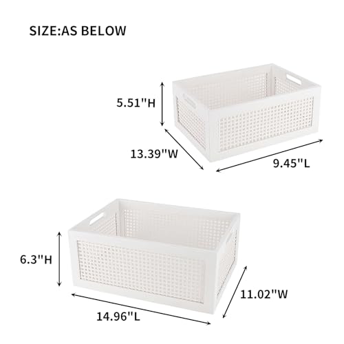 White Wooden Storage Baskets with Handle, Rectangular Set of 2 - color: White, size: Large & Small (Set of 2)