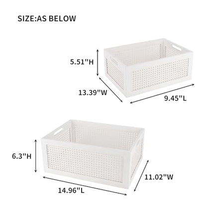White Wooden Storage Baskets with Handle, Rectangular Set of 2 - color: White, size: Large & Small (Set of 2)