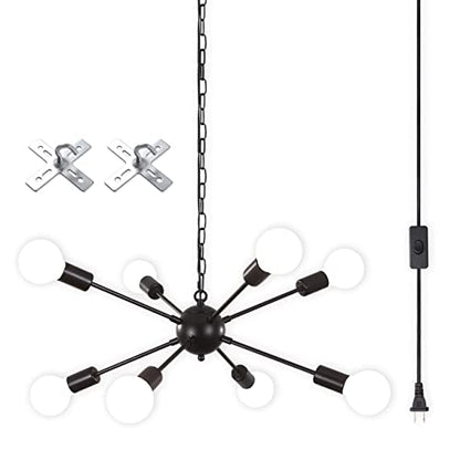 8 Lights Plug in Chandelier, Hanging Lights Black Plug in Pendant Light - color: 8 Lights-Black-E26-Plug In, size: 8 Lights