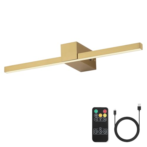 Brass Battery Operated Picture Light with Remote,Wireless Gallery Lights Brass 15.7 inch Rechargeable Display Gold Light Dimmable Wall Sconce for Artwork on Wall - color: Battery Operated Brass