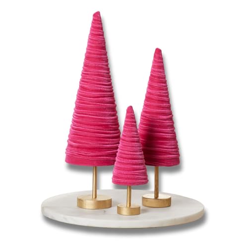 Pedestal Hot Pink Velvet Trees Set of 3 (Hot Pink) - color: Hot Pink