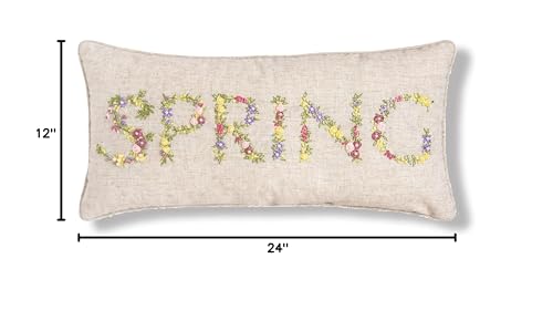 Floral Flower Font Spring Embroidered Ribbon Art Accent Pillow, 12" x 24"
