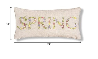 Floral Flower Font Spring Embroidered Ribbon Art Accent Pillow, 12" x 24"