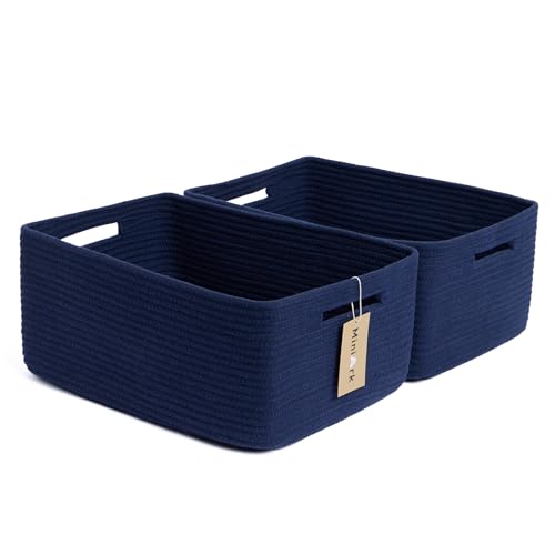 MiniArk Large Storage Baskets for Shelves, 17 x 13 x 7.5” Closet Organizers Bins for Clothes Blanket Towels, Baby Nursery, Toy Baskets Box, Woven Rope Baskets, 2 Packs Navy Blue - color: Navy Blue, size: 2pcs-L17×W13×H7.5"