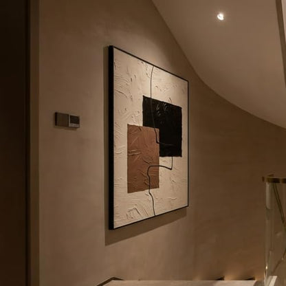 QKF Block Geometric 3D Texture Black Aluminum Frame Canvas Wall Art - color: Beige, Brown & Black