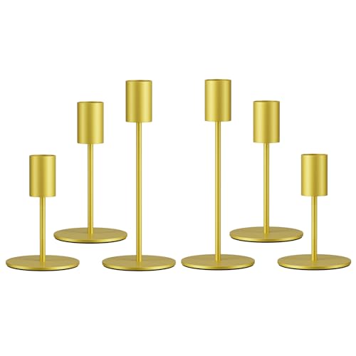 zeochyni Gold Taper Candle Holder Metal Candlestick Holders Set of 6 - color: Gold, size: Set of 6