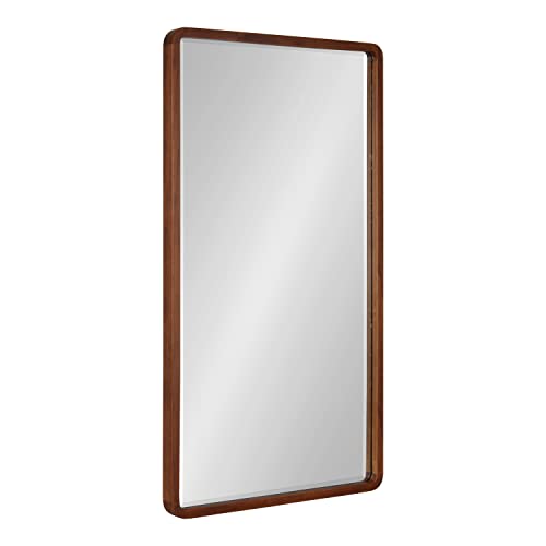 Kate and Laurel McLean Modern Wood Framed Rounded Rectangle Wall Mirror, 20 x 36, Walnut Brown, Decorative Round Rectangular Mirror for Contemporary Wall Decor - size: 36"L x 20"W