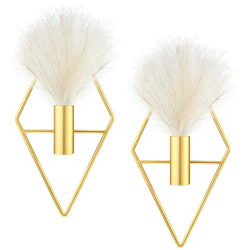 Peryiter 2 Pcs Gold Wall Decor Boho Pampas Metal Hanging Planters, Rhombus - style: Rhombus