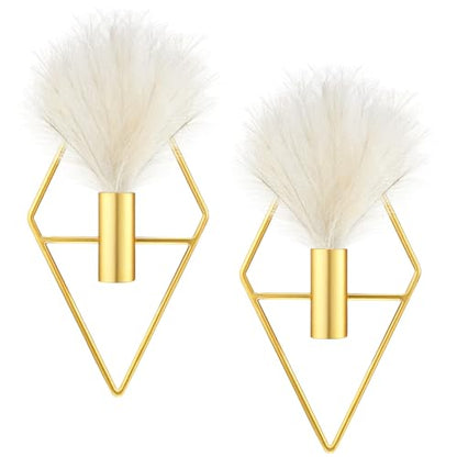 Peryiter 2 Pcs Gold Wall Decor Boho Pampas Metal Hanging Planters, Rhombus - style: Rhombus