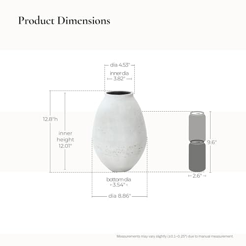 LuxenHome 13" Cement Large Floor Vase, Antique White Rustic Vases - color: White-b, size: 13 Inch